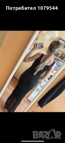 Дълга официална черна рокля с камъни , снимка 4 - Рокли - 54009115