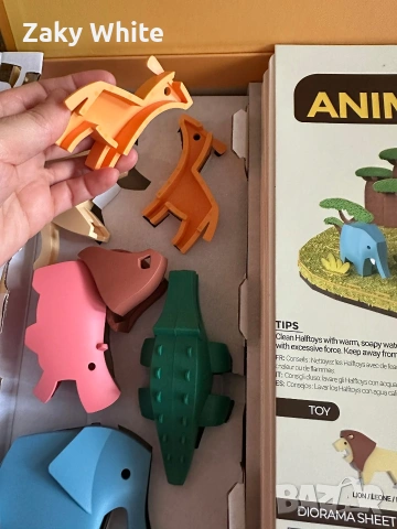 Комплект фигурки HalfToys, 5 магнитни животни: хипопотам, слон, лъв, крокодил, антилопа+диорама, снимка 4 - Образователни игри - 53875230