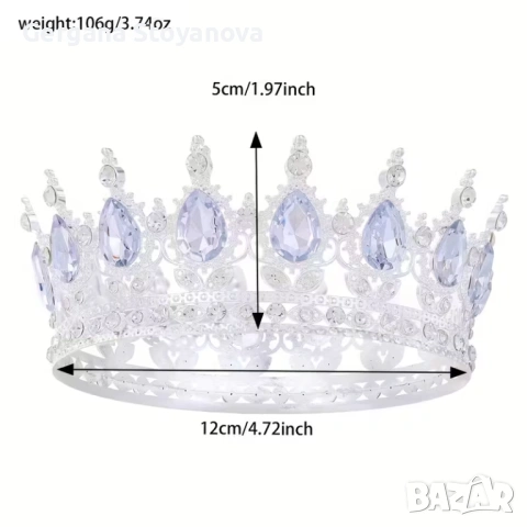 Метална корона с камъни за торта и партита, снимка 3 - Шноли, диадеми, ленти - 53365772