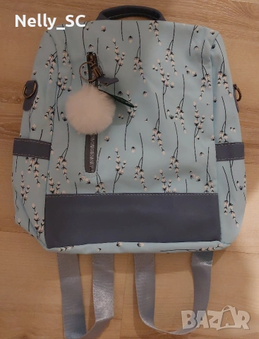 Светло синя раница с флорален мотив, снимка 7 - Раници - 53727853