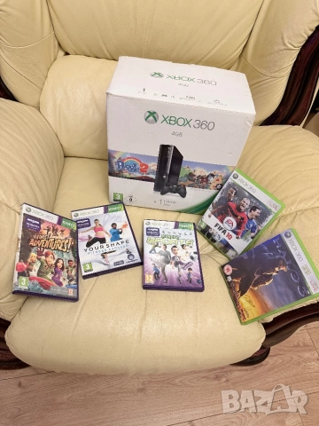 Xbox 360 E (boxed) с кинект +кристален контролер и игри в кутия