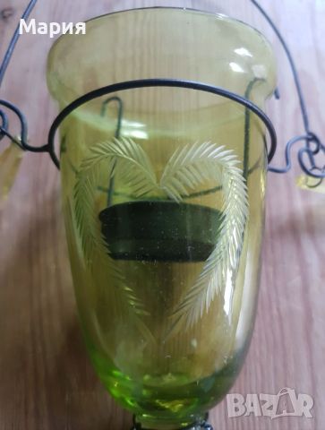 Висящ стъклен свещник зелено стъкло, снимка 1 - Други - 46346100