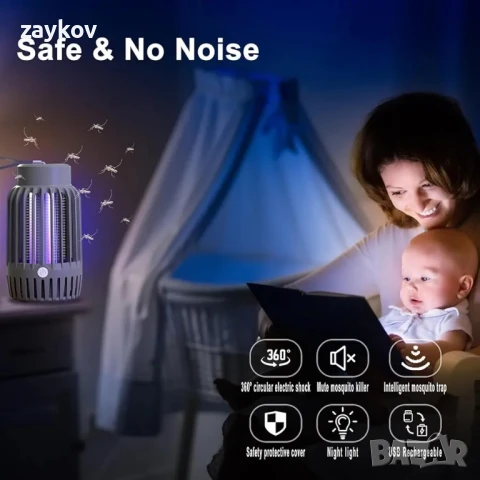 Лампа за борба с комари, електрически убиец на насекоми с нощна светлина, снимка 3 - Настолни лампи - 50607948