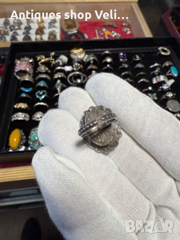 Среърен пръстен филигран с лунен камък №7593 , снимка 2 - Антикварни и старинни предмети - 52332006