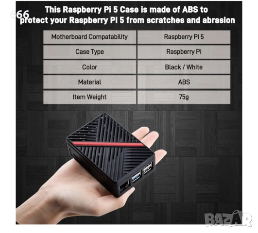 Корпус за Raspberry Pi 5 с Armor Lite V5 радиатор и вентилатор за Raspberry Pi 5 4GB/8GB (черен), снимка 6 - Друга електроника - 53458595