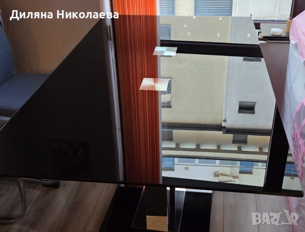 Луксозна трапезна стъклена черна маса, снимка 2 - Маси - 52389255