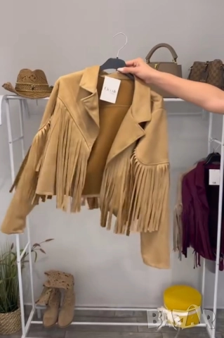  Късо велурено яке с ефектни ресни  , снимка 6 - Якета - 51927188