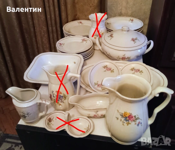 Български порцеланов сервиз за хранене от 25 предмети от 50-те години., снимка 3 - Сервизи - 53744138