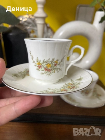 Видински костен порцелан За късо кафенце—90 мл 6 сета в оригинална кутия, сребърен кант , снимка 5 - Сервизи - 52150786