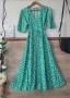 Зелена лятна рокля с коланче на цветя , снимка 3