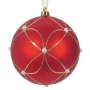 Коледна топка червена матова със златист брокат и перли Ø12 см_1254114, снимка 1