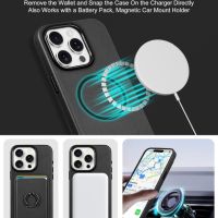 TUCCH Калъф за iPhone 15 Pro с кожен Магнитен Държач за Карти- Черен.       , снимка 6 - Apple iPhone - 45142809
