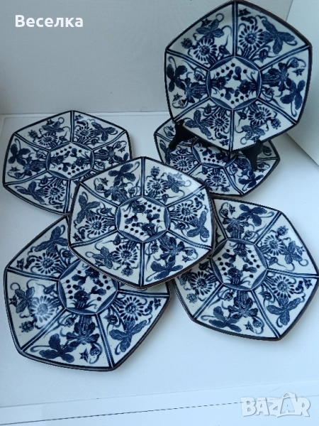 6 бр чинии за десерт с азиатки мотиви и шестоъгълна форма , снимка 1