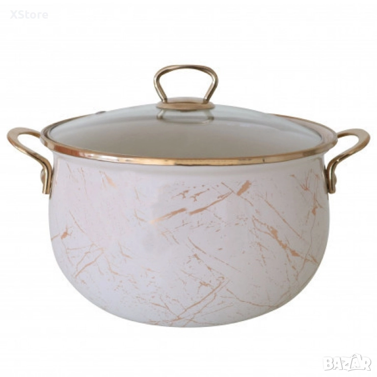 Тенджера Goldmann GM 8017-26B, 26см., Емайл, Индукция, Бял/Старо злато, снимка 1