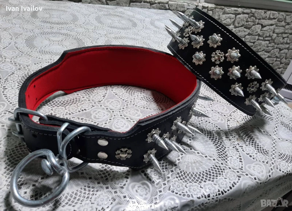 Двойно шит нашийници с шипове за голямо куче, снимка 1