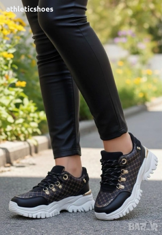 Дамски маратонки в кафяво на платформа-2026, снимка 1