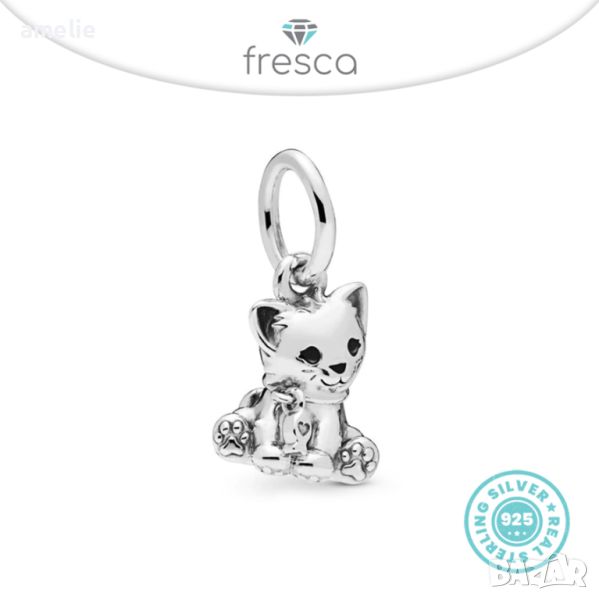 Талисман Fresca по модел тип Пандора сребро 925 Pandora Kitty-Cat Dangle Charm. Колекция Amélie, снимка 1