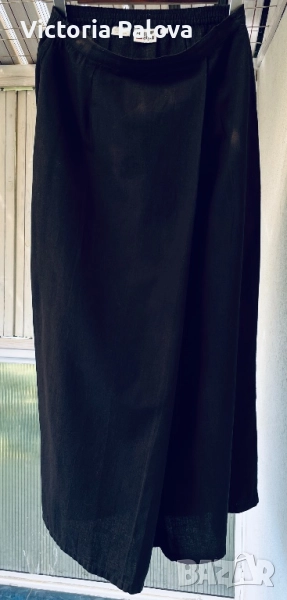 Черна права пола wrap, лен и памук, снимка 1