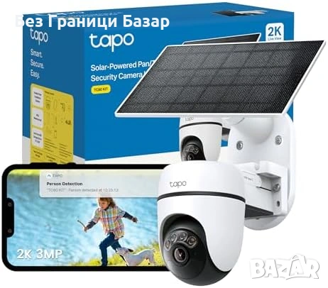 Нова Tapo TC90 2K Соларна Външна Камера 3MP 360° AI Цветно Нощно виждане, снимка 1