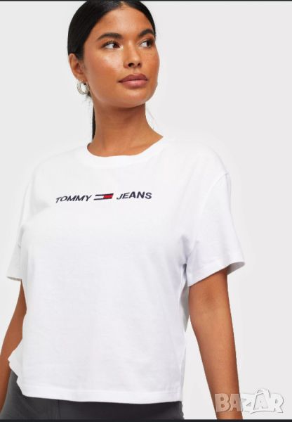 Tommy Hilfiger S- Бяла  дамска памучна тениска с лого , снимка 1