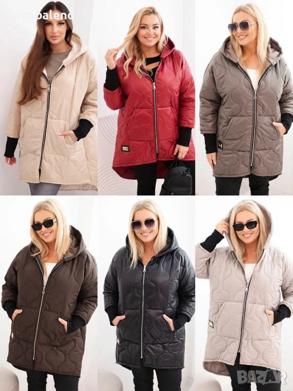 Дамско преходно яке Plus Size, ватирано с качулка, 10цвята , снимка 1