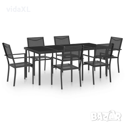 vidaXL Градински трапезен комплект, 7 части, стомана, черен, снимка 1