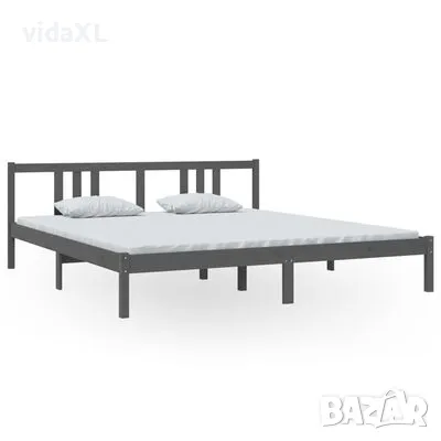 vidaXL Рамка за легло, сива, дърво масив, 180x200 cм, Super King（SKU:814901）, снимка 1