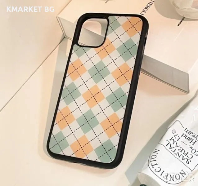 Калъф силикон Checkers / Зелен - Кафяв / за iPhone 15 6.1 Баркод : 3127622, снимка 1