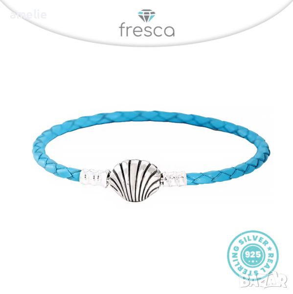 Гривна основа с Печат S925 Fresca по модел тип Пандора Pandora SeaShell Bracelet. Сребро 925 с кожа., снимка 1