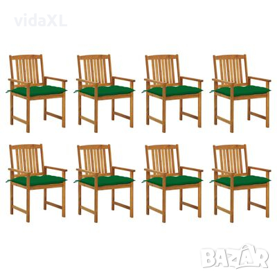 vidaXL Градински столове с възглавници, 8 бр, акация масив（SKU:3078195, снимка 1