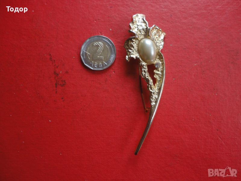 Позлатена брошка с перла 51, снимка 1