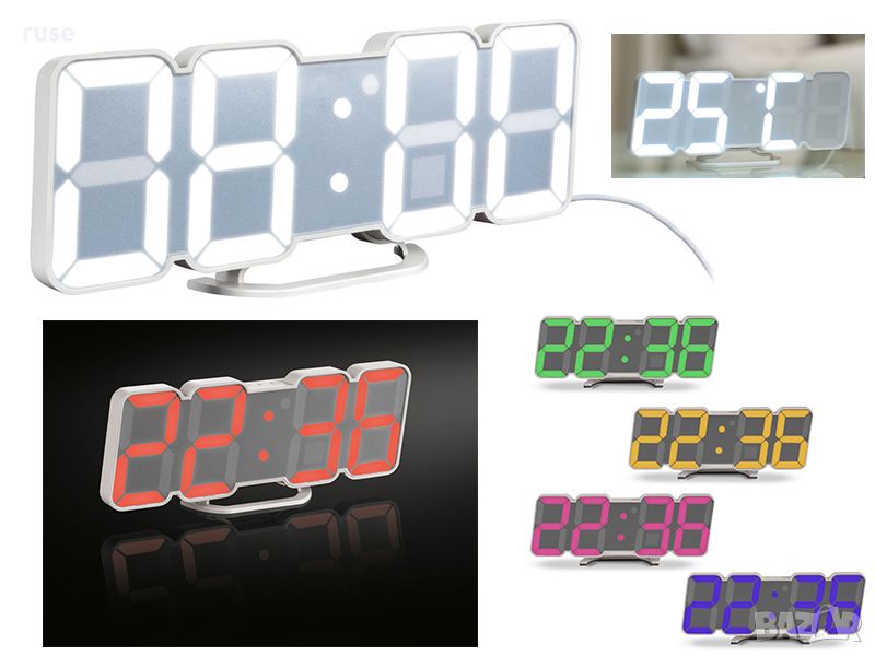 НОВИ! RGB часовник будилник LED с дистанционно час, дата, температура, снимка 1
