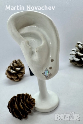 Сребърни обеци с етиопски опал, снимка 6 - Обеци - 52883805