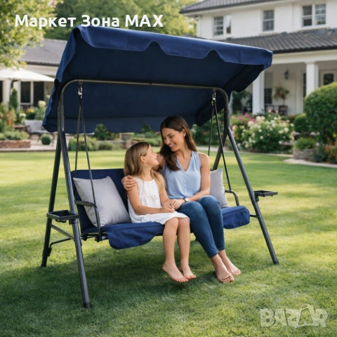 Градинска люлка A-Type със сиви възглавници и поставки за чаши - елегантност и комфорт, снимка 5 - Градински мебели, декорация  - 53863218