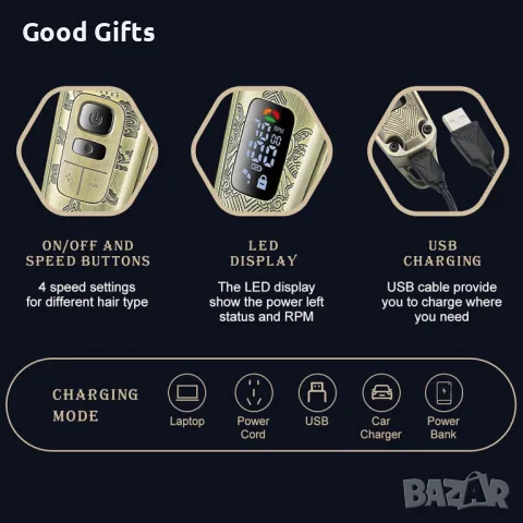 Комплект 2 професионални машинки за подстригване VGR V-643 – тример и клипер с LED дисплей, снимка 6 - Машинки за подстригване - 50390991