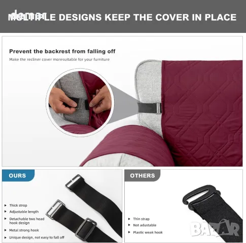 ‎QQJIN 100% водоустойчив калъф за диван с 3 места, 6 джоба, червен, снимка 4 - Дивани и мека мебел - 50189558