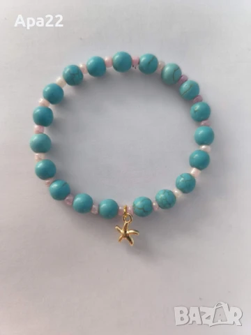 Гривни тюркоаз с морска висулка, снимка 5 - Гривни - 51108431