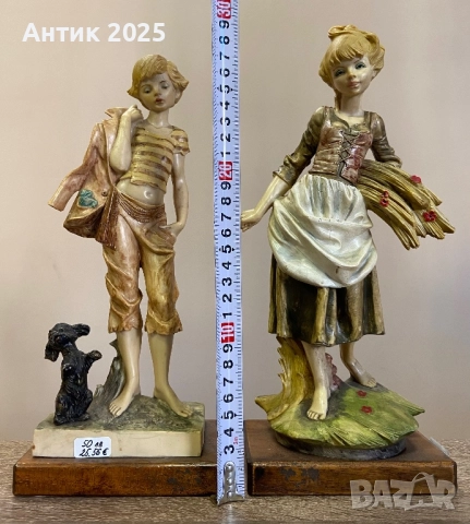 Пара винтидж италиански статуетки „Селски деца“, Италия, снимка 2 - Антикварни и старинни предмети - 52902302