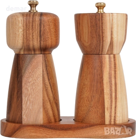 Комплект мелнички за сол и черен пипер с тава, регулируеми керамични