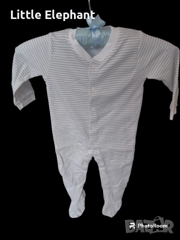 Цяла пижамка ромпърче за 9-12 мес момченце бяло и сиво райе,Англия/ново