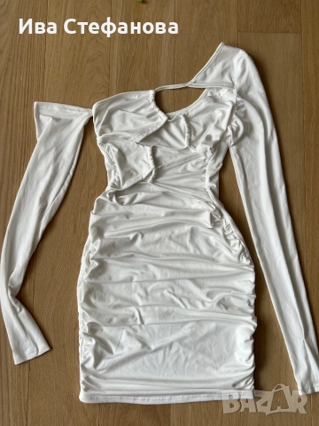 Нова еластична парти коктейлна бяла  къса официална рокля трико , снимка 5 - Рокли - 51628779