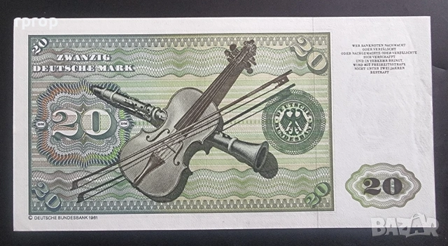 Германия.
ФРГ.20 дойче марки.
1980 г. Много добра на вид банкнота., снимка 2 - Нумизматика и бонистика - 48739219