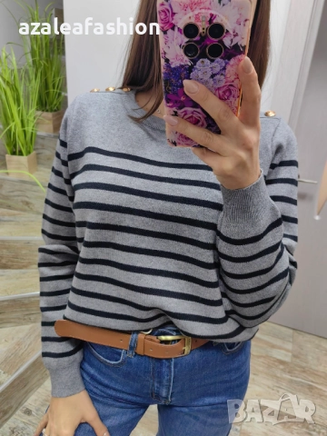 Сив дамски пуловер райе, снимка 6 - Блузи с дълъг ръкав и пуловери - 52686456