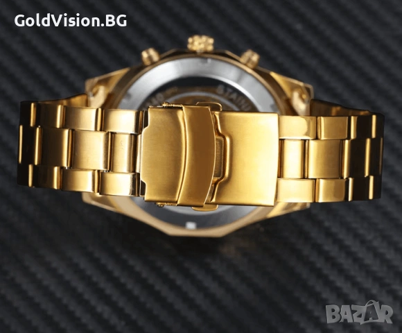 Автоматичен мъжки часовник Winner Skull GOLD, снимка 4 - Мъжки - 54248064