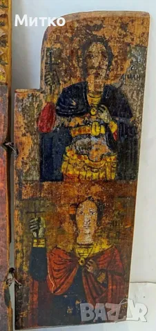 Антикварна Триптих Икона – Ръчно рисувана, дърво, XIX век, снимка 3 - Антикварни и старинни предмети - 49908084