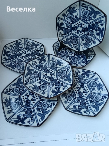 6 бр чинии за десерт с азиатки мотиви и шестоъгълна форма , снимка 1