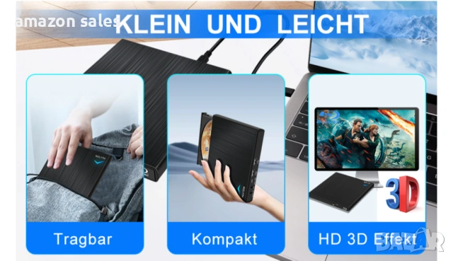 NOLYTH Blu-ray/DVD/CD външно устройство за лаптоп Mac PC Windows MacBook четене/запис Plug and play, снимка 8 - Лаптоп аксесоари - 54166157
