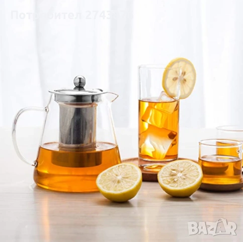 Стъклен огнеупорен Чайник - Кана с инфузер 550мл,Прозрачен, снимка 2 - Аксесоари за кухня - 49873424