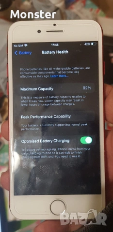 iPhone 7 Red 128Gb power battery 92%, снимка 2 - Apple iPhone - 53015946
