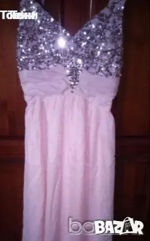 Нова Официална Розова Рокля с Пайети L, снимка 2 - Рокли - 53728731